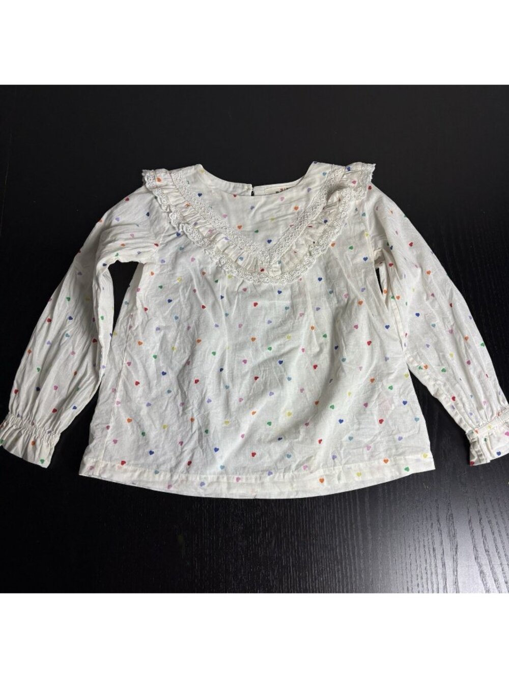 MINI BODEN Girls Size 6-7 Colorful Heart Print Long Sleeve Blouse Top